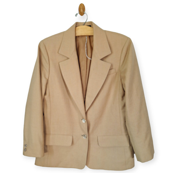 Vintage 80s Wool Blazer, Camel Tan,  Tailored, Women Size 8 - Picture 1 of 8